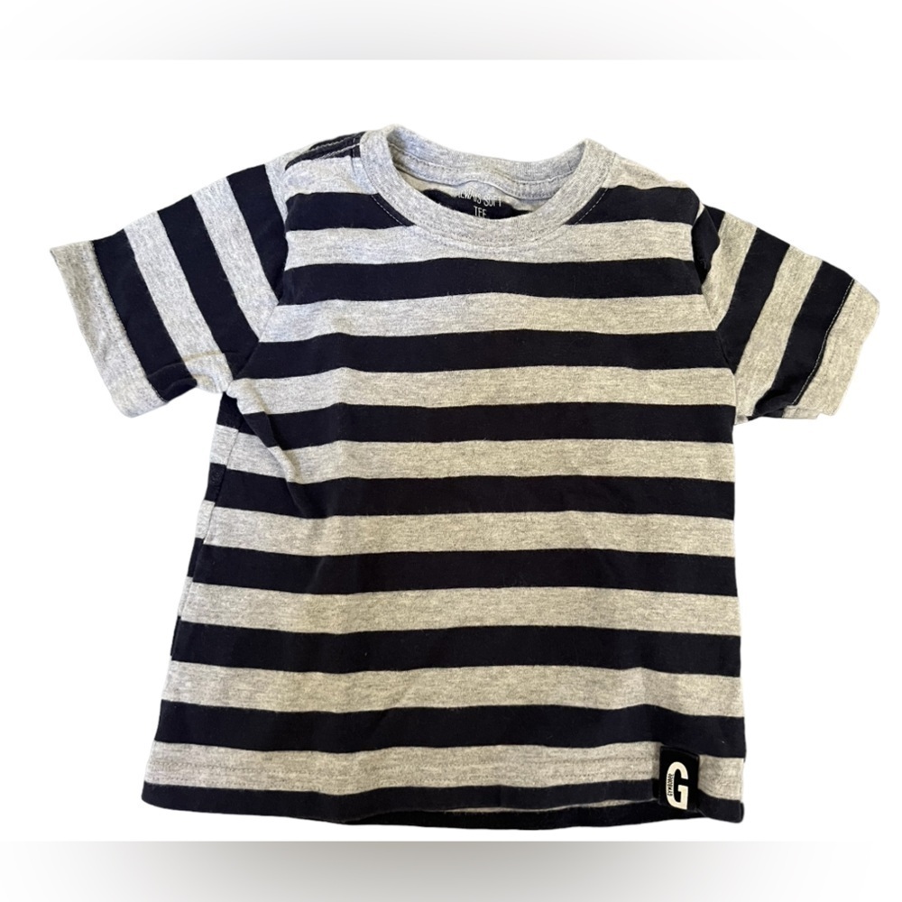 6-12 month “always soft” Gymboree t-shirt short sleeve striped navy & grey